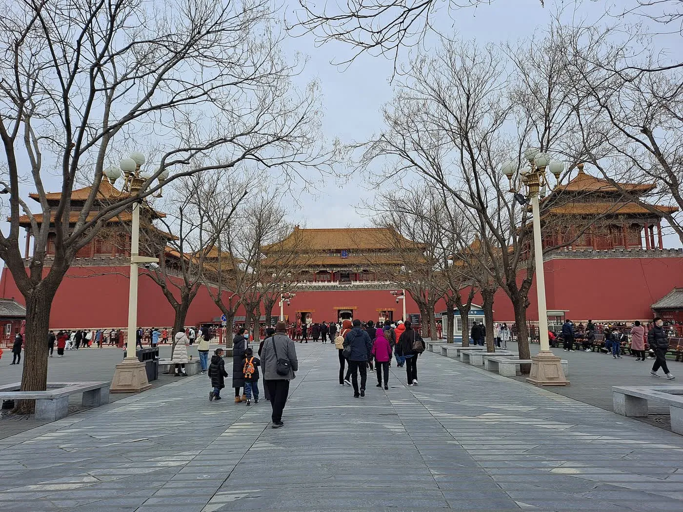 The Meridian Gate, the south entrance of the Forbidden City, with crowds gathering before opening